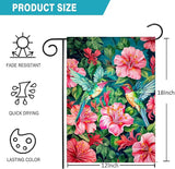 Spring Summer Garden Flag 12 x 18 Inch Double Sided, Colorful Hummingbird Floral Yard Flag Small Outdoor Decorative Flag for Garden Patio Lawn Decor