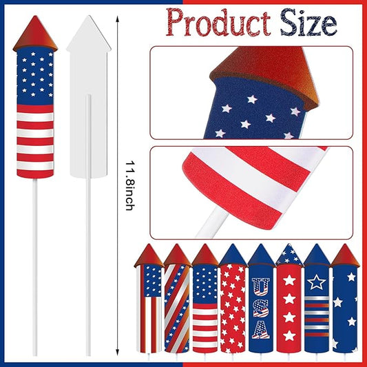 CroBlissful 8 Pcs 4th of July 250th Garden Stake Metal USA Flag Yard Sign Patriotic Decor for Independence Day Memorial Day Metal Plant Stick Outdoor Lawn Garden Home Yard Decorations(Rockets)