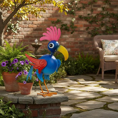 Playful Rooster Yard Statue, Metal Rooster Figurine Garden Decor Outdoor, Metal Chicken Yard Art for Patio, Yard, Farmhouse