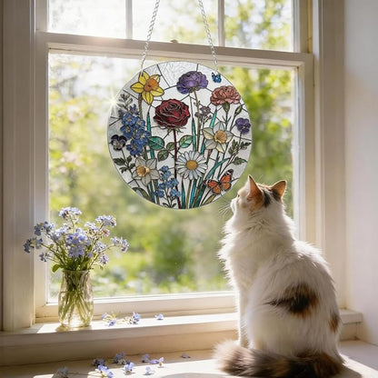 Flower Suncatchers Windows Hanging, Acrylic Hanging Suncatcher, Wildflowers Sun Catcher for Door Garden Home Decor, Festival Gifts for Women Wife Girlfriend Mom Nana