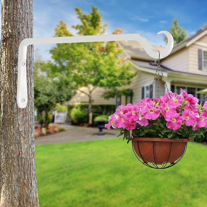 AILIN YELOKIE 12" Plant Hangers 2-Pack - Heavy Duty Rust-Resistant Steel Hooks for Bird Feeders, Indoor/Outdoor Plants & Wall Decor, White