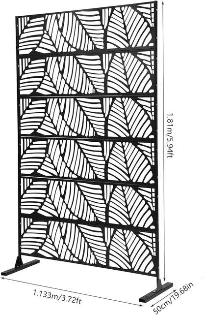 Metal Privacy Screen, 72" H x 44" W Freestanding Privacy Screens, Patio Decorative Metal Fence Panels with Stand, Portable Divider Screens, for Backyard/Patio/Deck (Black-Leaf, 72''H×44''W)