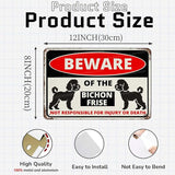 Beware Of The Dog Bichon Frise Sign Aluminum Metal Tin Signs Outdoor Yard Sign Warning Sign For Fence Yard Home Kitchen Farm Garden Wall Decor 8x12 Inch