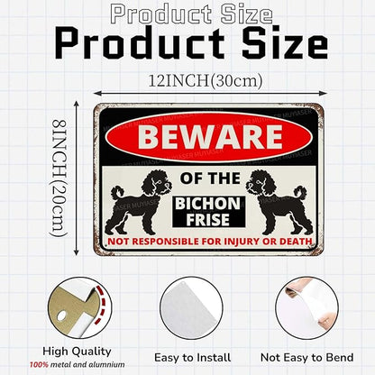 Beware Of The Dog Bichon Frise Sign Aluminum Metal Tin Signs Outdoor Yard Sign Warning Sign For Fence Yard Home Kitchen Farm Garden Wall Decor 8x12 Inch