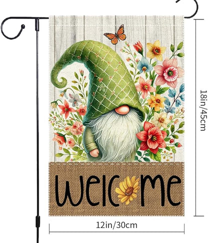 Gnome Garden Flags 12x18 Inch Double Sided Small Burlap Spring Summer Seasonal Holiday Wildflowers Home Outdoor Yard Lawn Welcome Buffalo Plaid Flag Decor