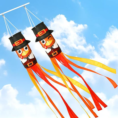 NOVWANG 2 Pcs 40 Inch Turkey Windsocks, Fall Turkey Wind Sock Thanksgiving Outdoor Hanging Flag Autumn Outside Decorations for Garden Lawn Yard Balcony Patio Decor