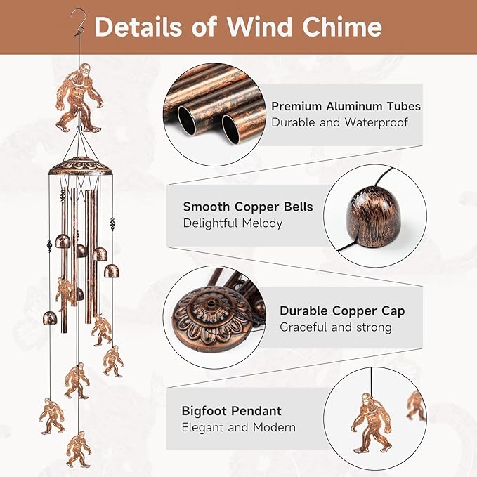 Bigfoot Wind Chimes for Outside,41" Metal Windchimes,Housewarming/Easter/Halloween/Festival/Birthday/Anniversary Bigfoots Gifts for Women/Men, Bigfoot Decor for Outside, Patio or Yard, Garden