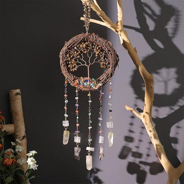 TUOKING Crystal Suncatchers for Window Tree of Life Brown Crystals Vine Wreath Sun Catchers Rainbow Maker Ornament Gift Home Garden Decoration