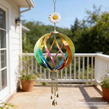Hanging Wind Spinners Outdoor - Tool-Free Assembly Garden Wind Spinners, Spring Metal Yard Decor with Dual Hooks for DIY Accessories, Weatherproof Rust-Resistant 3D Ball(Rainbow, 8 Inch)