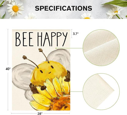 AVOIN colorlife Summer Bee Happy House Flag 28x40 Inch Double Sided Outside, Sunflower Party Holiday Burlap Yard Outdoor Decoration