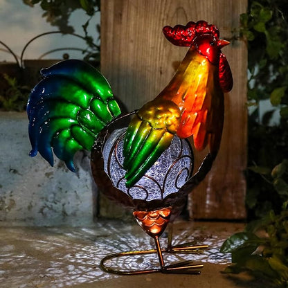 MUMTOP Rooster Solar Lights Outdoor Garden Decor, Rooster Solar Light Outdoor Waterproof with Crackle Glass Globe Gardening Statue Gifts and Metal Chicken Yard Art for Lawn Porch Patio Outside Garden