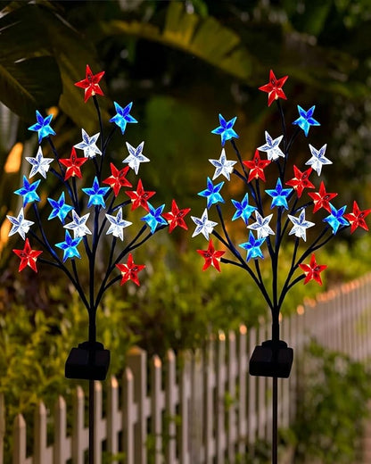 8 Piece Solar US Flag Light Set, American Flags Pole Pathway Lights, Outdoor Garden IP66 Waterproof Patriotic LED Star Stake with 8 Lighting Modes for 250th Anniversary, 4th of July Decoration