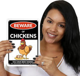 SmartSign Beware of Chickens You Have Been Warned Funny Animal Sign - 10" x 7", 40 mil Laminated Rustproof Aluminum Metal, For Gift, Yard, Cafe, Room