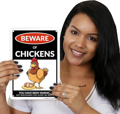 SmartSign Beware of Chickens You Have Been Warned Funny Animal Sign - 10" x 7", 40 mil Laminated Rustproof Aluminum Metal, For Gift, Yard, Cafe, Room