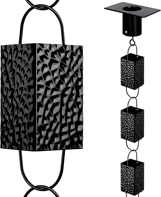 Rain Chains for Gutters Outside 8.5FT Black Rain Catcher Chain with Adapter 16 Cups Decorative Replacement for Downspout