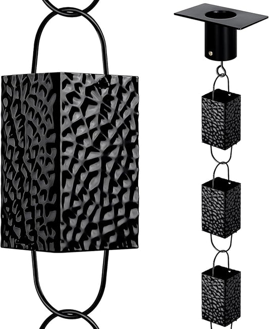 Rain Chains for Gutters Outside 8.5FT Black Rain Catcher Chain with Adapter 16 Cups Decorative Replacement for Downspout