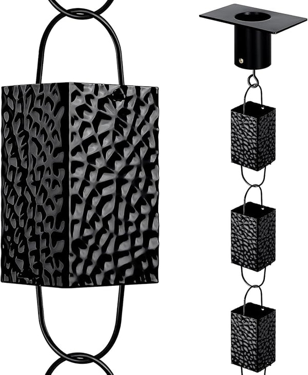 Rain Chains for Gutters Outside 8.5FT Black Rain Catcher Chain with Adapter 16 Cups Decorative Replacement for Downspout