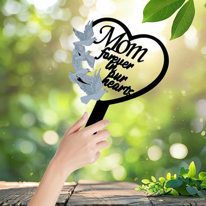 11 inch Metal Mom Memorial Stake Grave Decorations for Cemetery Gravesite Sympathy Markers Waterproof Memorial Gifts for Loss of Mother Tombstones Plaque Outdoors Lawn Yard Decor