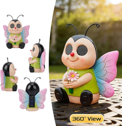 Garden Statues Bee with Solar Moving LED Eyes Outdoor Animal Figurines Decorations for Patio Yard Lawn Ornaments Gifts for Birthday Easter Housewarming (Bee)