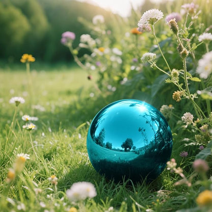 12 Inch Stainless Steel Gazing Ball, Garden Gazing Globe Mirror Ball, Polished Shiny Sphere for Garden Yard Outdoor, Swimming Pool Decoration (Light Blue)