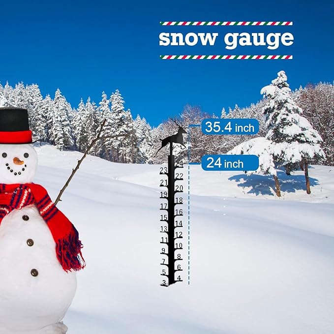 Snow Gauge 24 inch Snowflake - Christmas Holiday Metal Measuring Stick Garden Stakes for Yard, Xmas Rain Gauges Outdoor Decoration