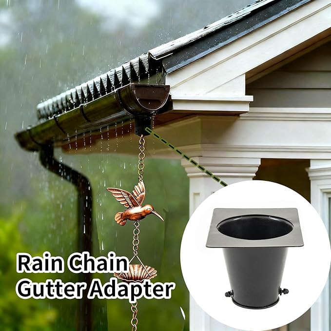 Rain Chain Gutter Adapter, Black Powder Coated Gutter Adapter Rust Resistant Rain Chains for Outside (Black Adapter)