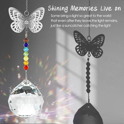 Merrynine Crystal Suncatcher, K9 Crystal Sun Catcher for Window Prism Ball, Unique Pendant Gift, Rainbow Maker with Butterfly Chain for Easy Hanging Indoor Outdoor Decoration (Butterfly Prism Ball)