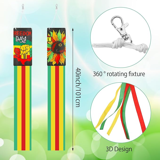 NOVWANG 2 Pieces Juneteenth Windsocks, 40 Inch African American Windsock Outdoor Hanging Flag Juneteenth Decorations for Freedom Day Home Garden Yard Patio Lawn Decor
