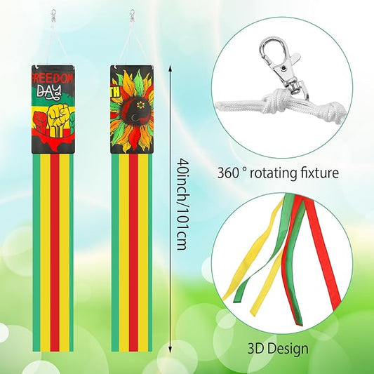 NOVWANG 2 Pieces Juneteenth Windsocks, 40 Inch African American Windsock Outdoor Hanging Flag Juneteenth Decorations for Freedom Day Home Garden Yard Patio Lawn Decor
