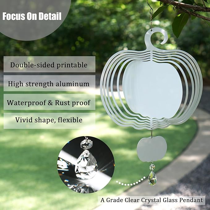 4Pack 8 inch Sublimation Wind Spinner Blanks 3D Aluminum Metal Wind Sculpture Kinetic Spinners for Yard and Garden Indoor Art Ornaments Hanging Decoration (Autumn Pumkin)