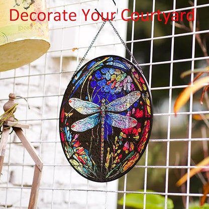 Stained Glass Window Hanging,20cm/7.87inch Dragonfly Hand-Painted Sun Catcher Garden Hangings Christmas Mother's Day, Valentine's Day Ornaments Festival Gift (A Style)