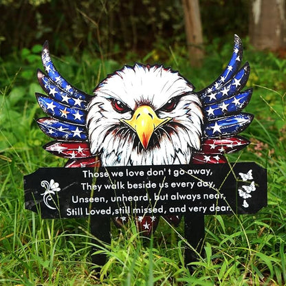 Patriotic Eagle Metal Cemetery Stakes, Waterproof Memorial Garden Markers for Veterans & Family, Outdoor Grave Decorations (Eagle)