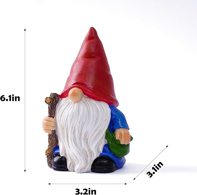 Hand-Painted Traveler Resin Garden Gnome Statue 6.1in - Whimsical Explorer Figurine for Outdoor & Indoor Decor - Weather Resistant Gnome with Staff & Satchel for Patio, Yard, Lawn, Home & Gift