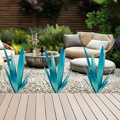EROCK 2 Pcs Tequila Rustic Sculpture, Wind Resistant Metal Agave Plant Outdoor Home Decor, DIY Rustic Hand Painted Metal Agave Garden Art Plant Country Sculpture Statue Patio Stake Lawn Ornament Gift
