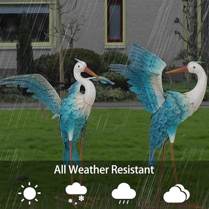 Natelf Garden Decor Blue Heron, Large Standing Metal Crane Garden Statue, Yard Art Lawn Ornaments for Yard Patio Porch Outside Decorations
