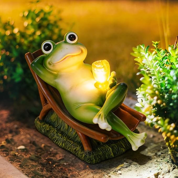 Frog Garden Statue Garden Decor for Outside for Yard、Balcony 、Lawn and Gifts for Women, Unique Artistic Housewarming Presents Gift