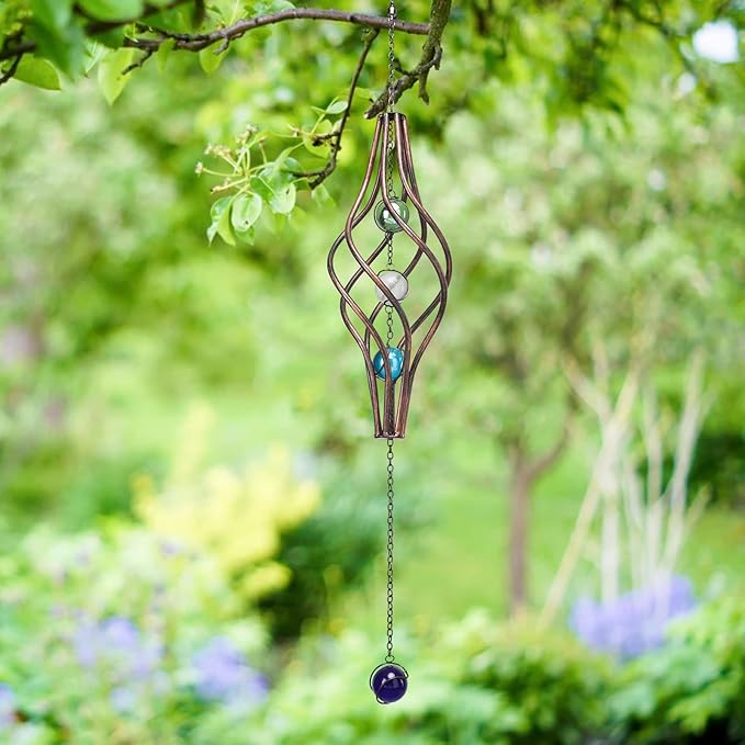 WONDER GARDEN Wind Spinner-Wind Spinners Outdoor - Hanging 360 Degree Swivel Wind Sculpture & Spinners with Colorful Glass Bead for Garden Outdoor Decor or Gift