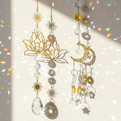 2Pcs Sun Catcher Crystals, Crystal Suncatchers Window Hanging, Natural Amethyst Pendant Ornament for Indoor Outdoor Prism Home Garden Meditation Decor