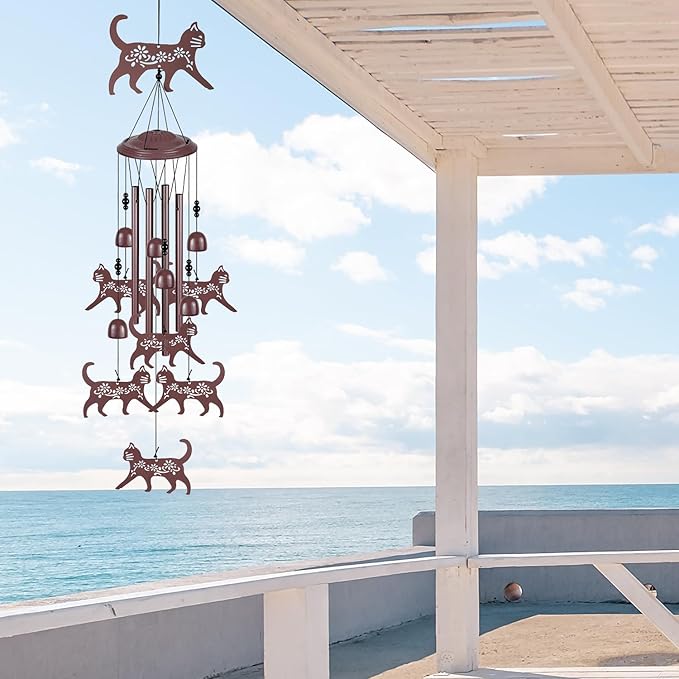 Coffee Color Cat Wind Chimes - Gifts for Mom, Home, Garden, Balconies, Rooms, Patio, Indoor, Outdoor Decoration - Memorial Chimes, Wind Catcher, Outside Bells Decor