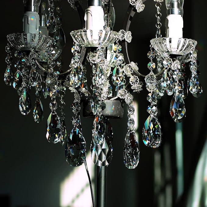 20pcs 50mm Teardrop Chandelier Crystals, Clear Replacement Parts Hanging Pendants Connected Glass Octagon Beads for Chandelier Decoration