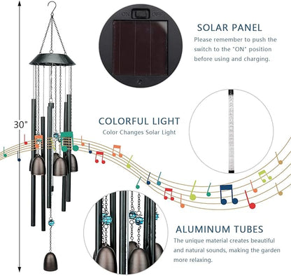 Taman Solar Wind Chime for Outside - 30" Led Color Changing Wind Chime Valentine's Day Gift Decorative Memorial Gift, for Home, Outdoor, Yard, Patio,Garden Decor