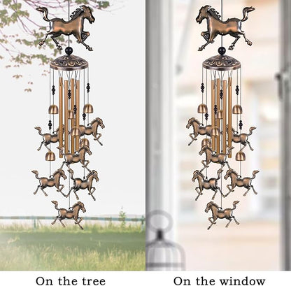 Solawindchime Horse Wind Chimes Outdoor, Horse Bronze Wind Chime, Horse Gift Wind Chimes, Horses Wind Bells, Gifts for Women, for Home, Garden, Indoor, Outdoor Decoration, Garden Horses Wind Chime