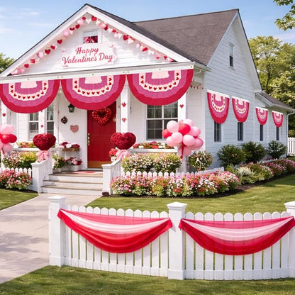 3Pack Valentines Bunting 2x20Ft Valentine’s Day Decorations Bunting Red Pink Stripe Banner Outdoor Garden Fence Porch Decor Engagement Party Anniversary/Wedding Décor