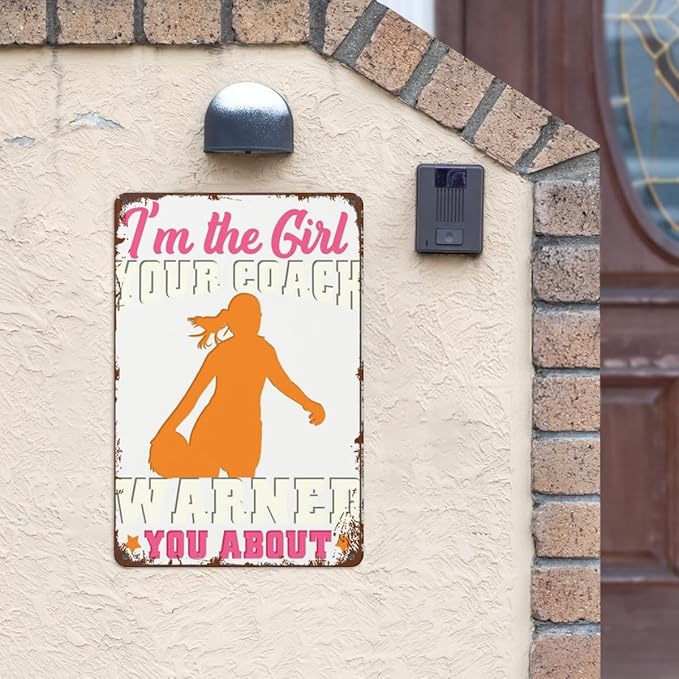 Vintage Tin Wall Decor Sign I'M the Girl Your Warned You About Footballs for Home,Garden,Patio,Office,Classroom,Kitchen & More! 8x12 Inches,Retro Metal Art with Funny Quotes