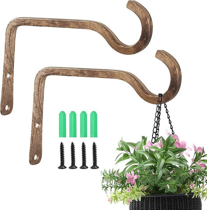 2 Pack 6 Inch Premium Decorative Metal Iron Wall Hook, Rustic Plant Hanger, Indoor Outdoor Gardening Bracket Hook, for Planters, Bird Feeders, Lanterns, Wind Chimes, by RIGHT+LEFT (Coffee)