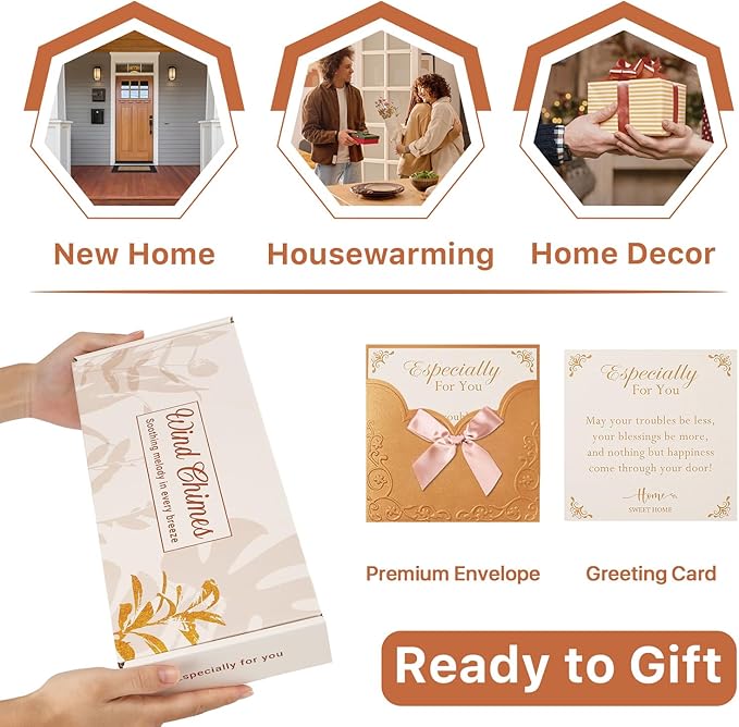 Housewarming Gifts New Home for Couple Family Women Men, 32" Wind Chimes with Gift Box & Card, House Warming Gifts for New Homeowners, Cozy New Home Decor Garden Patio Yard Indoor Outdoor