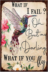 Bird Tin Sign Flower Metal Poster Vintage, What if You Fly, Wall Art Decor Gifts for Home Bar Kitchen Restaurant Bedroom Garden Plaque 8x12 Inch