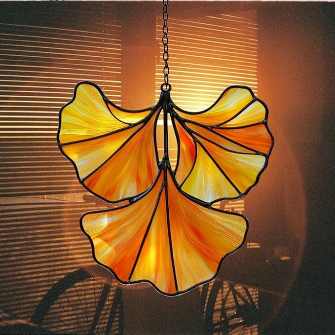 Ginkgo Leaves Acrylic Suncatcher Stained Glass Effect Window Car Hanging Christmas Ornament Indoor Outdoor Decor Garden Sun Catcher Panel for Acrylic Suncatcher Lover for Women Mom Grandma