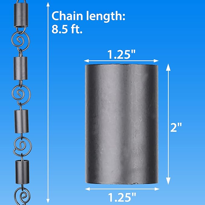 RainChains Pacific Spiral Rain Chain 8.5ft Black Aluminum Premium Rain Chains for Gutters Decorative Chain.