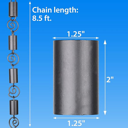 RainChains Pacific Spiral Rain Chain 8.5ft Black Aluminum Premium Rain Chains for Gutters Decorative Chain.